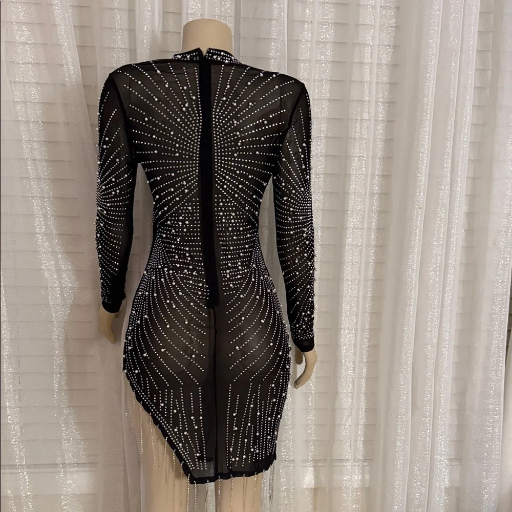 Elegant Black Sheer Dress with Rhinestone Detailing - Picture 5 of 7